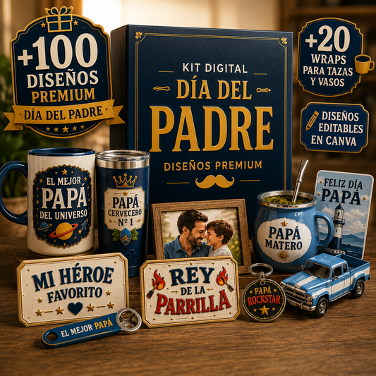 Kit Digital Día del Padre: +100 Diseños Premium, Wrapps y Editables Canva